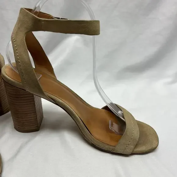 Joie Okaba Suede Stacked Heel Sand Tan Sandals 39 - Picture 3 of 10